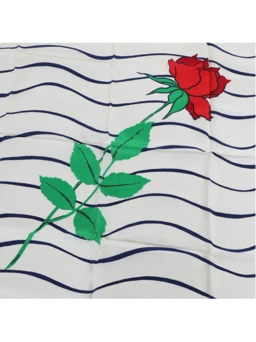 Christian Dior Vintage Striped Rose Silk Scarf Size 21” White Blue Red